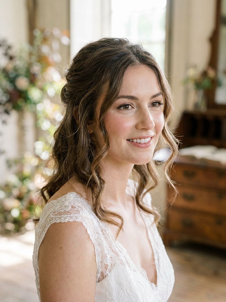 Romantic Half-Up Long Bob mit Face-Framing - Long Bob Frisuren Hochzeit